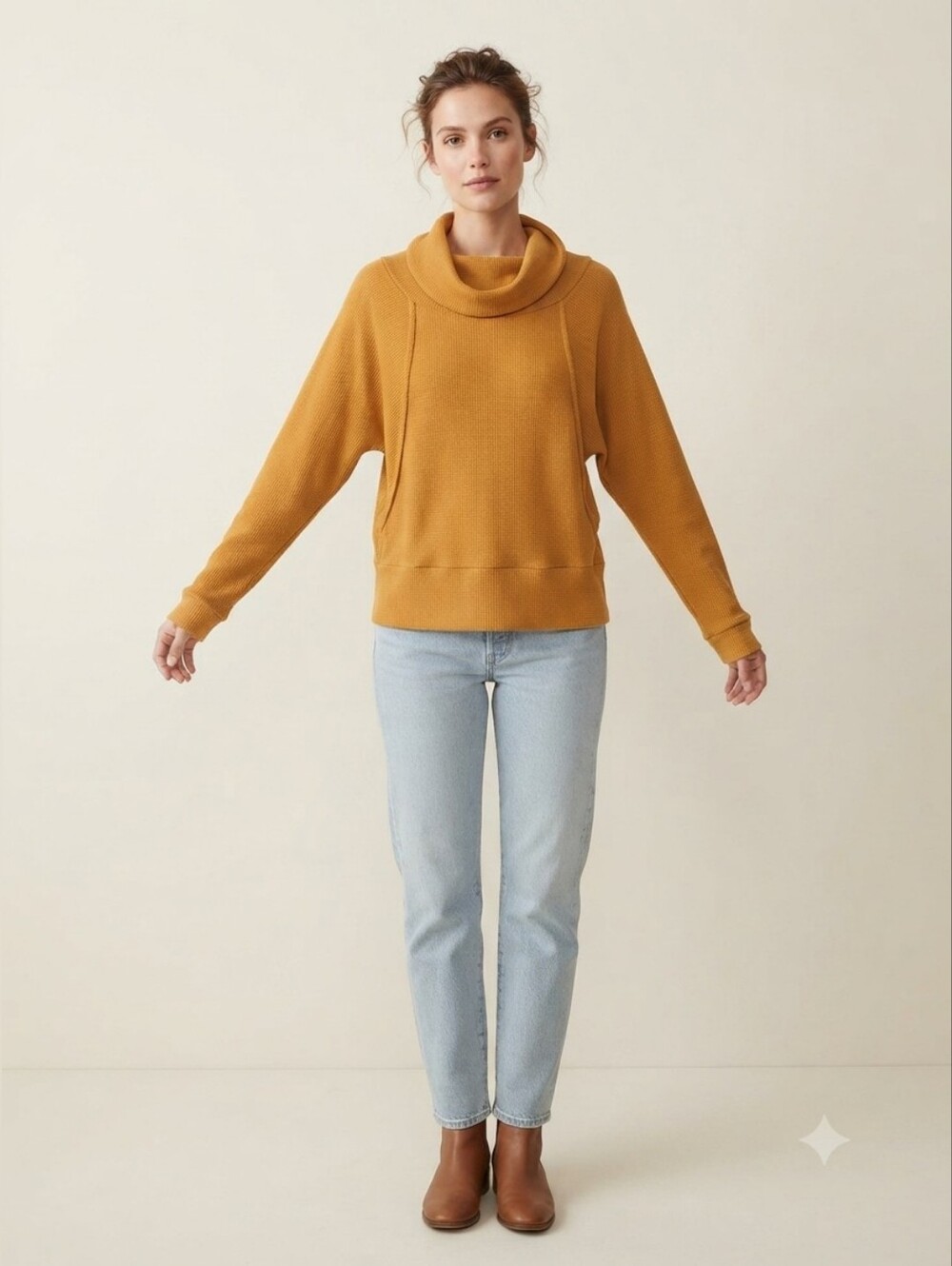 ​Anthropologie Pilcro Mustard Waffle Knit Cowl Neck Top XS